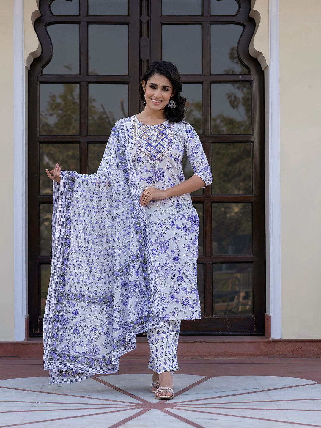 Dhiyona KL Women Paisley Regular Pure Cotton Kurta with Trousers & With Dupatta