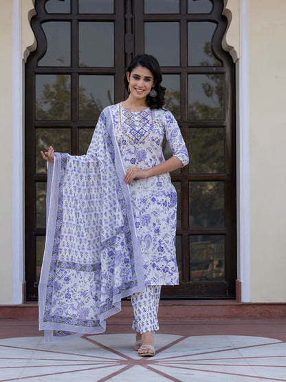 Dhiyona KL Women Paisley Regular Pure Cotton Kurta with Trousers & With Dupatta
