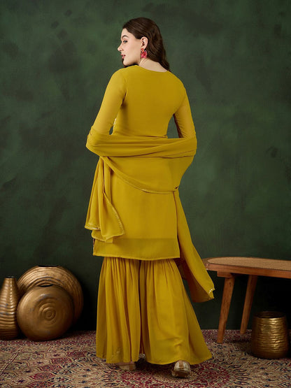Dhiyona SN Embroidered Kurta With Sharara & Dupatta