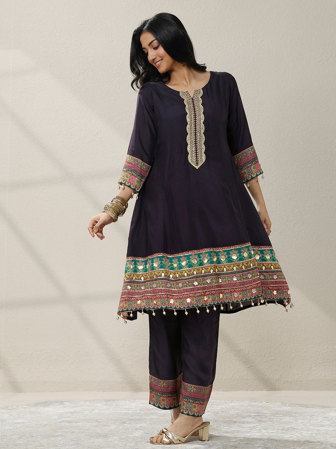 Dhiyona LL Women Ethnic Motifs Regular Sequinned Kurta with Palazzos & With Dupatta