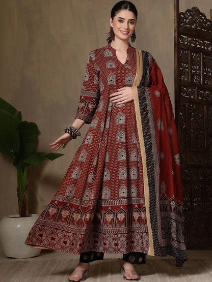 Women Ethnic Motifs Printed Regular Pure Cotton Kurta with Trousers & With Dupatta