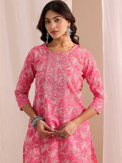 Women Floral Printed Regular Thread Work Kurta with Trousers & With Dupatta