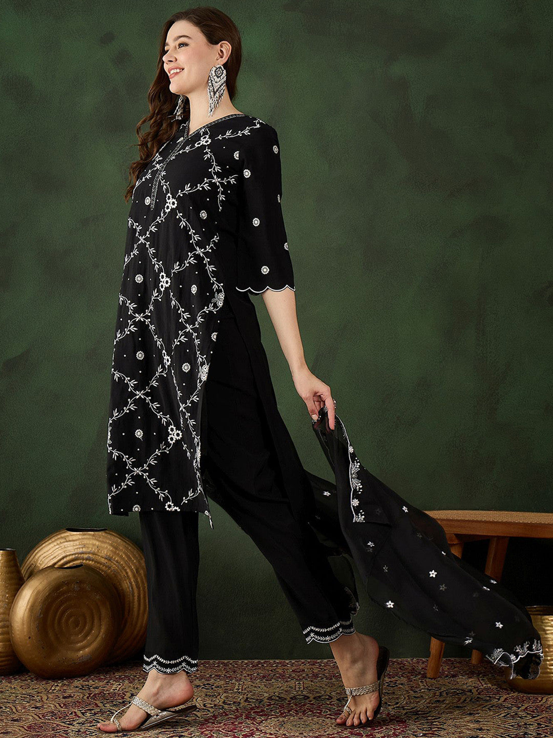Embroidered Kurta & Trouser With Dupatta