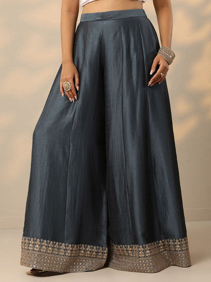 Dhiyona LL Floral Embroidered Zari Kurta with Palazzos & With Dupatta