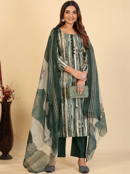 Printed Pure Cotton Round Neck Kurta & Trousers With Dupatta