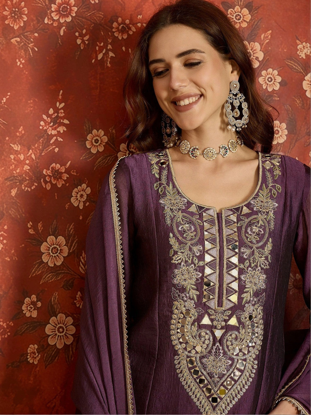 Women Ethnic Motifs Embroidered Regular Pure Silk Kurta with Dhoti Pants & With Dupatta