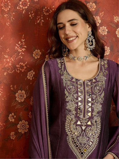 Women Ethnic Motifs Embroidered Regular Pure Silk Kurta with Dhoti Pants & With Dupatta