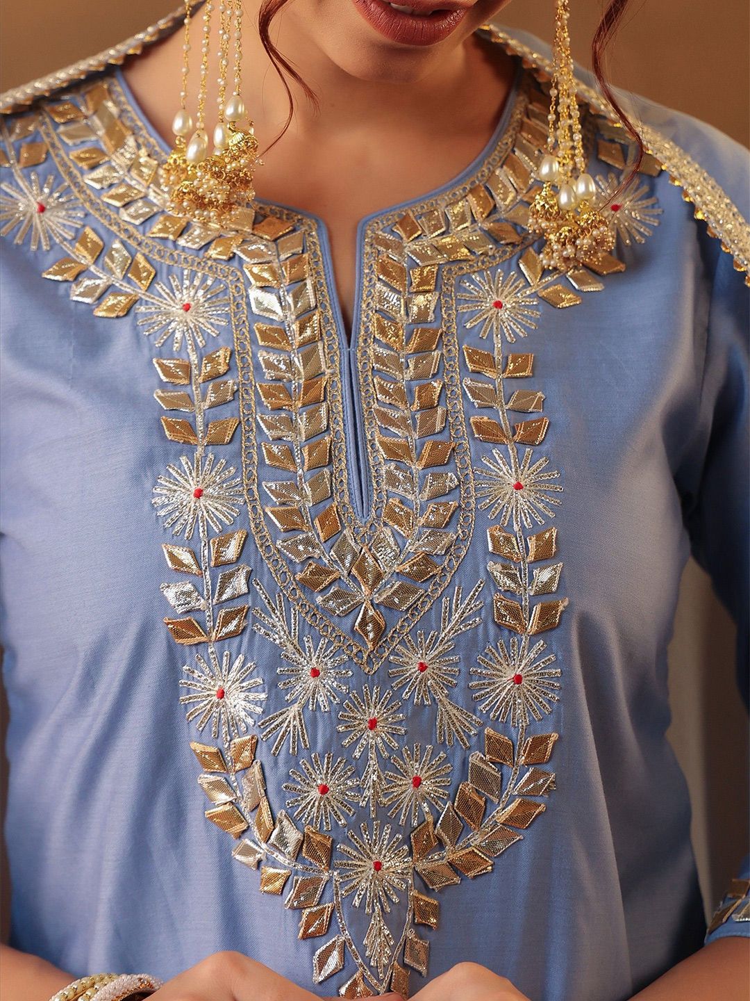 Dhiyona SC Floral Yoke Design Gotta Patti Chanderi Silk Straight Kurta With Sharara & Dupatta