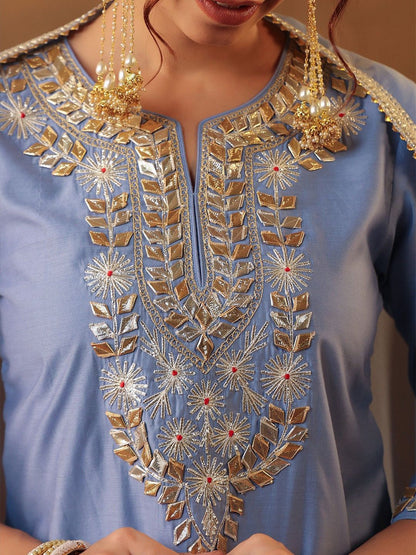 Dhiyona SC Floral Yoke Design Gotta Patti Chanderi Silk Straight Kurta With Sharara & Dupatta
