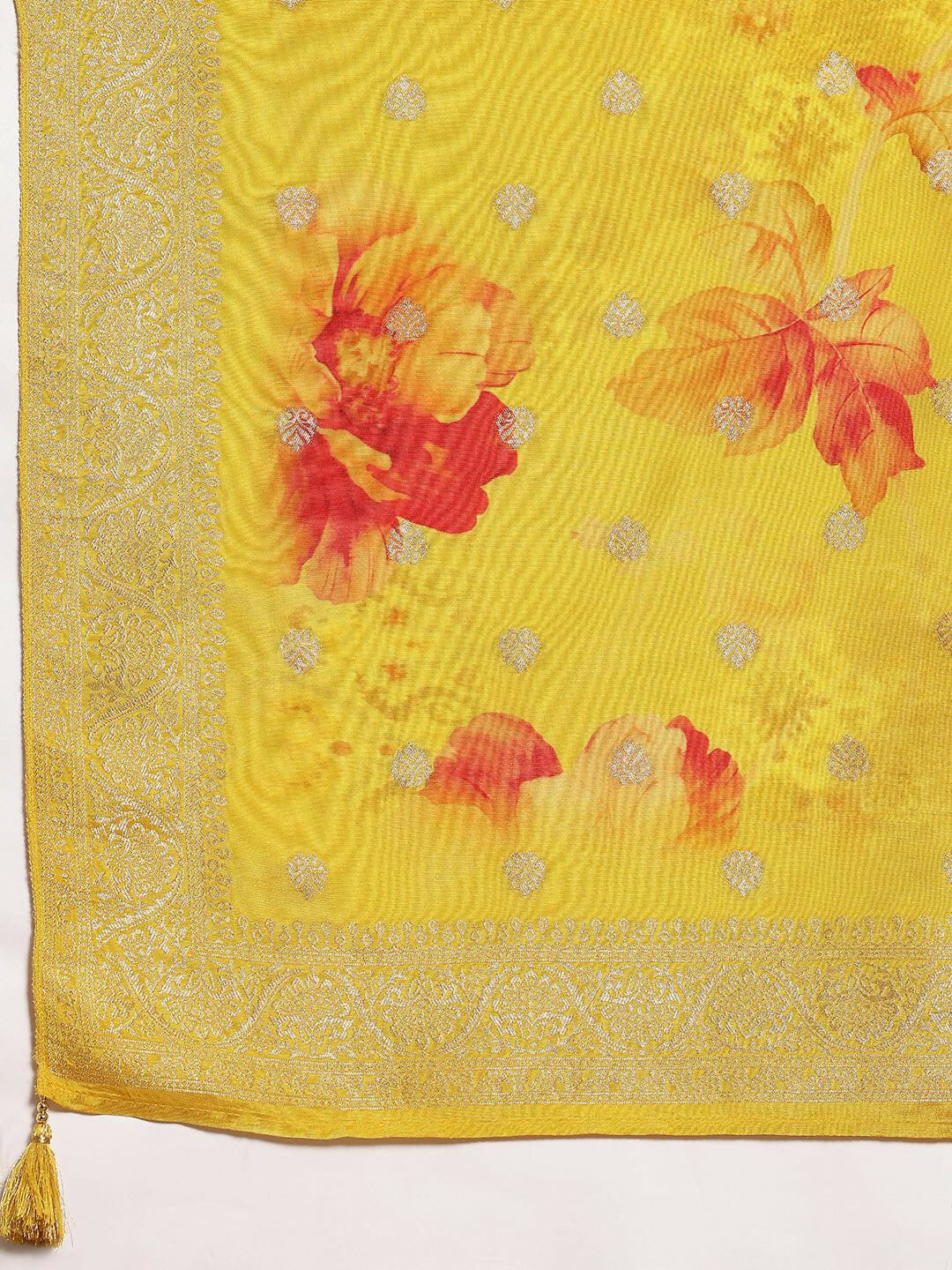 Women's LB Mustard Woven Design Silk Blend Straight Suit With Dupatta