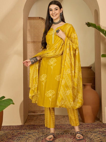 Women Floral Printed Regular Mirror Work Kurta with Trousers & With Dupatta