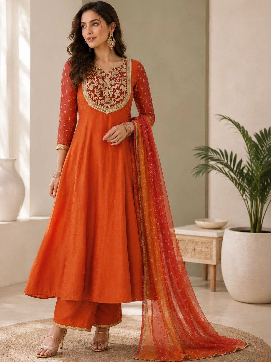 Dhiyona SN Women Ethnic Motifs Embroidered Regular Kurta with Palazzos & With Dupatta
