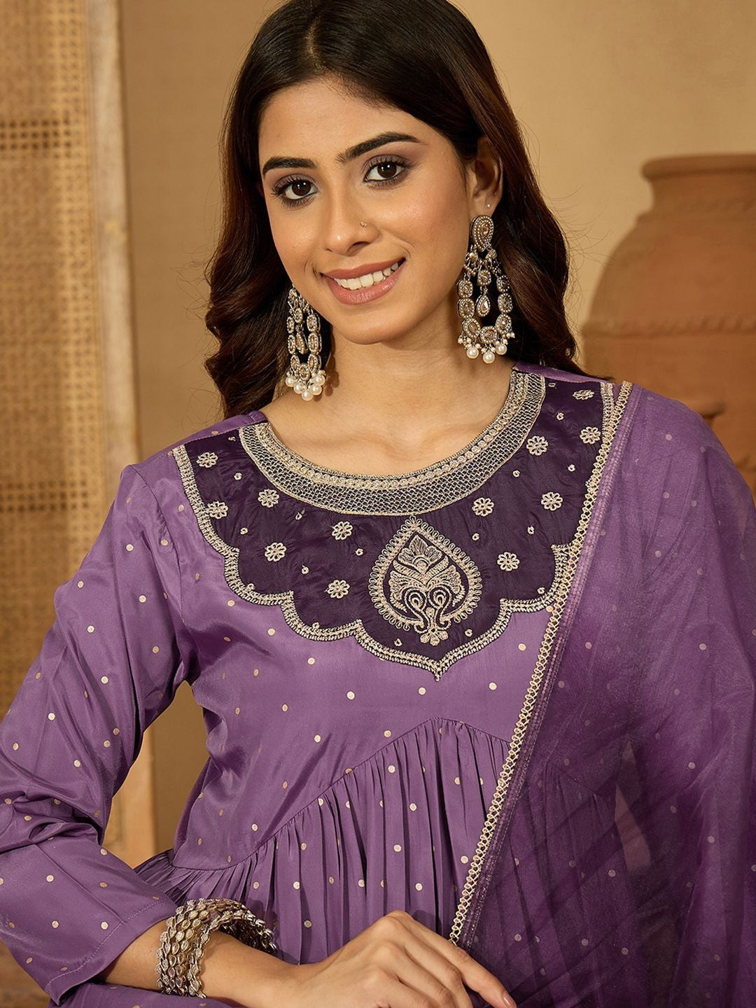 Women Ethnic Motifs Embroidered Panelled Zari Kurta with Trousers & Dupatta