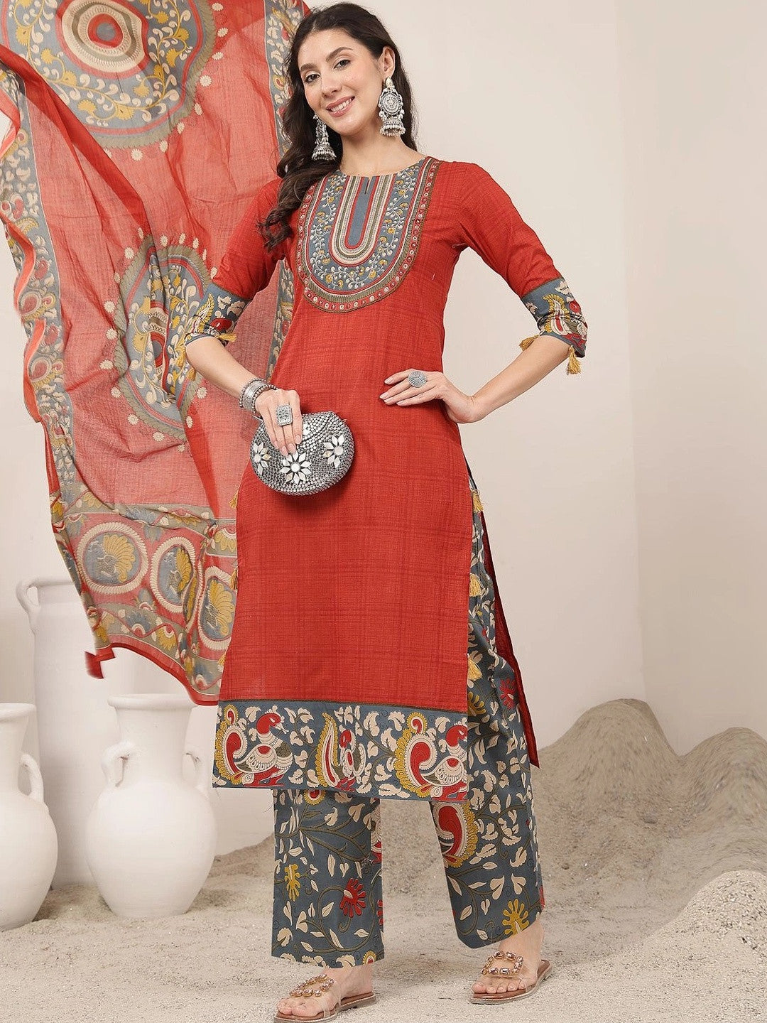 Dhiyona SN Women Ethnic Motifs Printed Regular Pure Cotton Kurta with Palazzos & With Dupatta