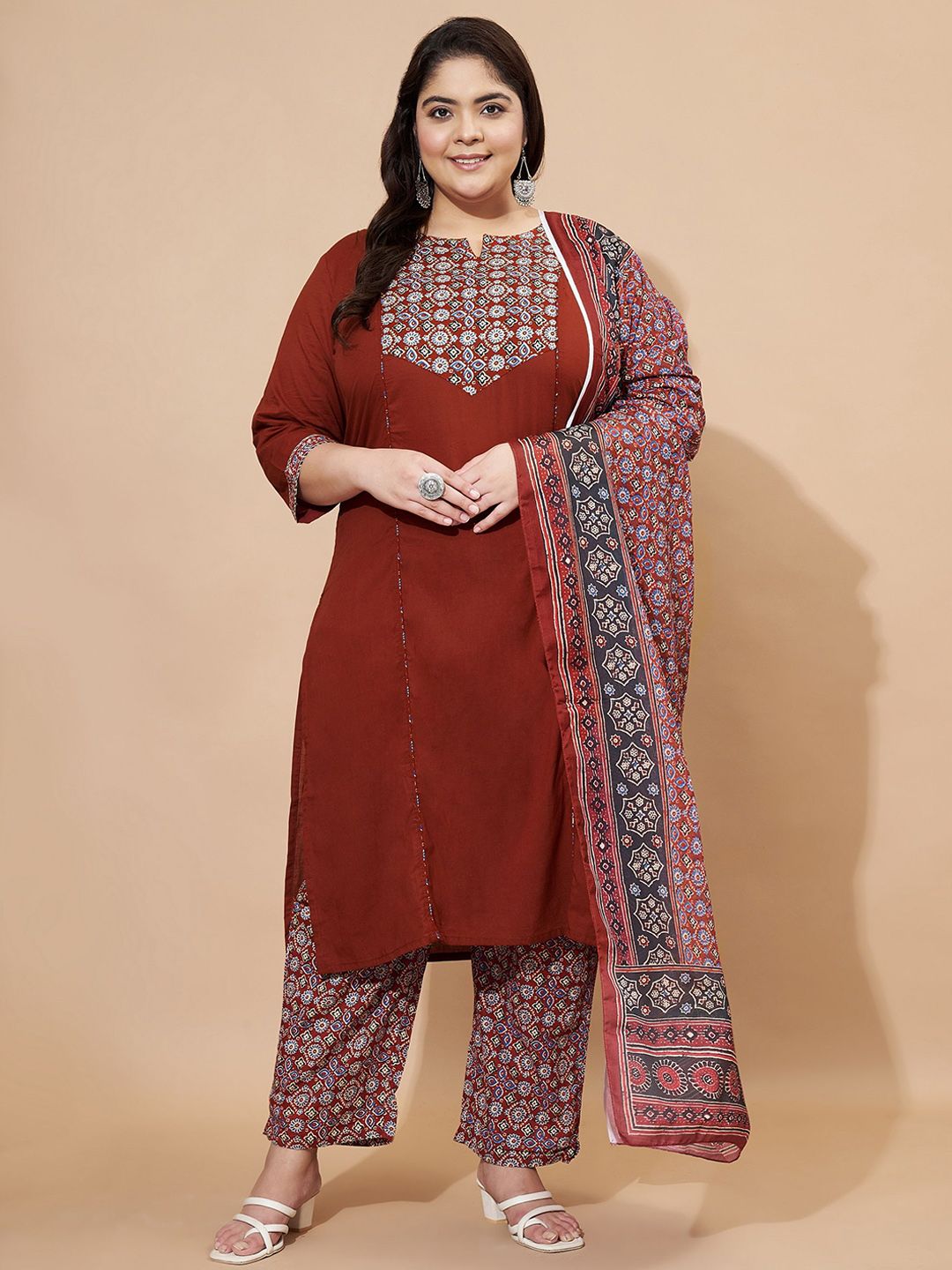 Dhiyona KL Women Floral Printed Regular Pure Cotton Kurta with Trousers and Dupatta