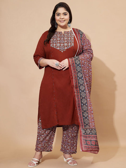 Dhiyona KL Women Floral Printed Regular Pure Cotton Kurta with Trousers and Dupatta