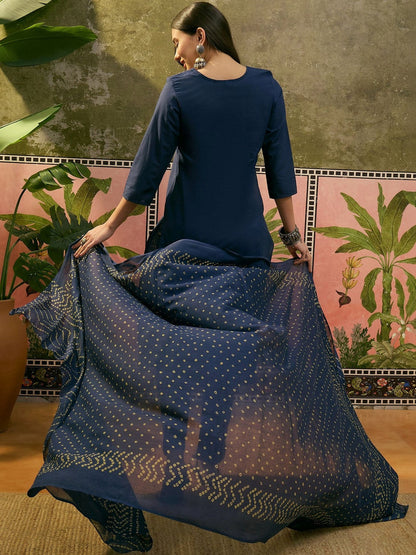 Printed Pure Cotton Round Neck Kurta & Trousers With Dupatta