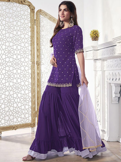 Dhiyona IN Women Floral Thread Sequinned Embroidered Kurta, Palazzos & Dupatta Set