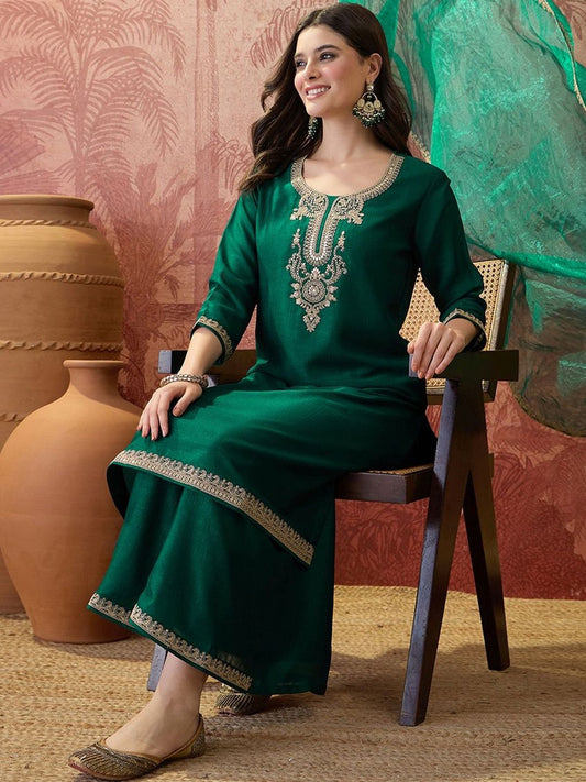 Dhiyona SN Embroidered Round Neck Kurta & Palazzos Kurta Set