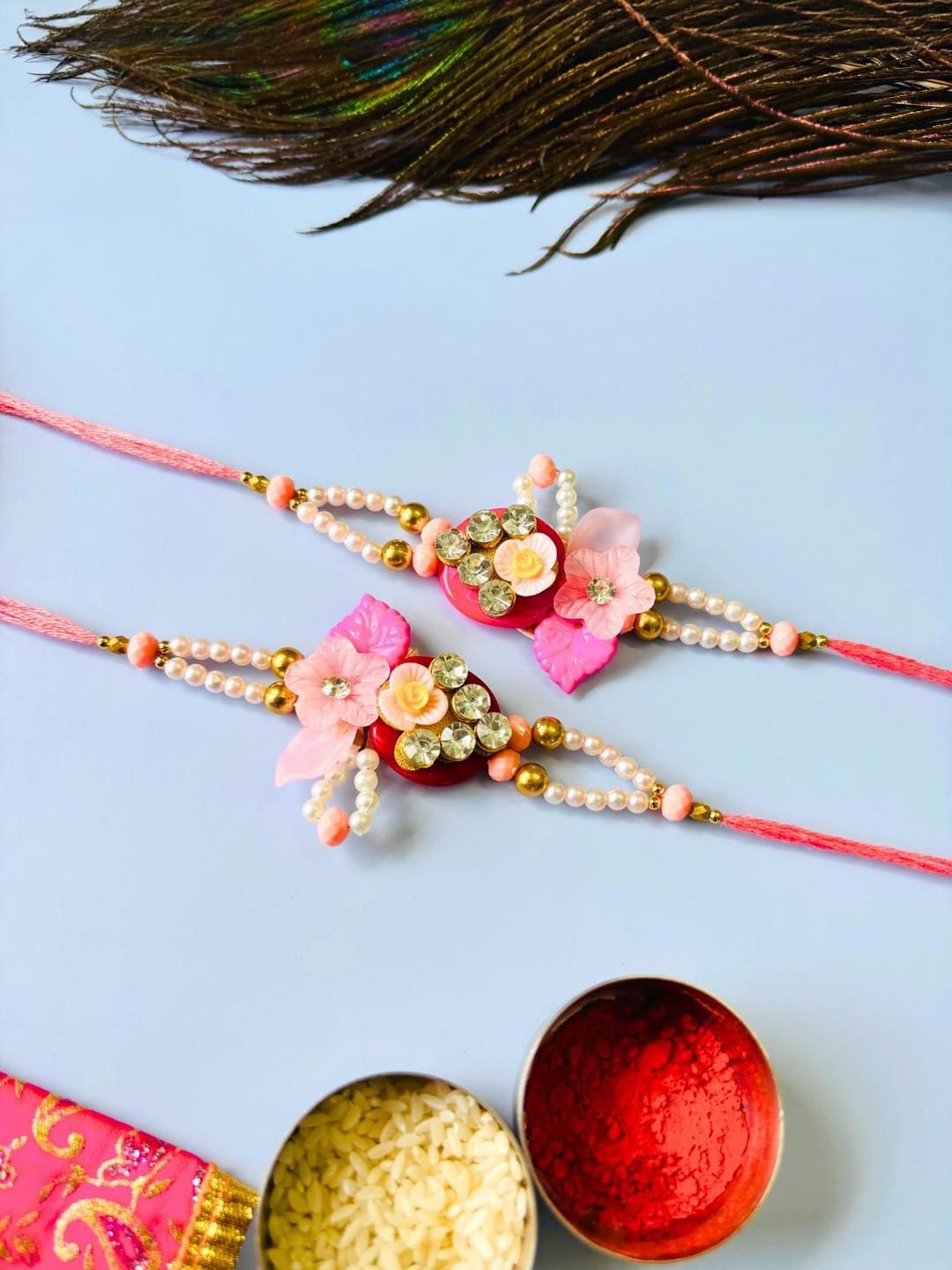 Dhiyona Set Of 2 Pink Floral Rakhi