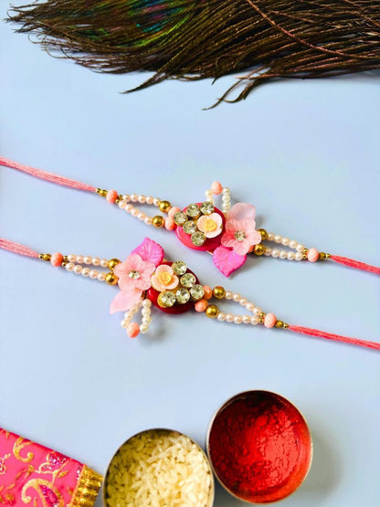 Dhiyona Set Of 2 Pink Floral Rakhi