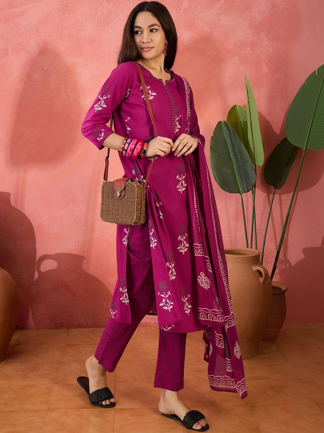 Printed Pure Cotton Round Neck Kurta & Trousers Kurta Set