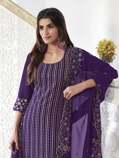 Dhiyona IN Women Floral Thread Sequinned Embroidered Kurta, Palazzos & Dupatta Set