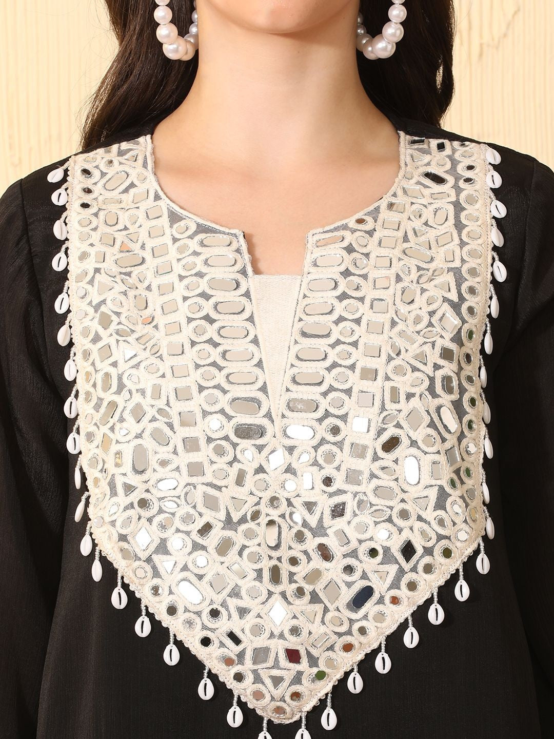 Women Embroidered Layered Mirror Work Kurta with Palazzos & With Dupatta