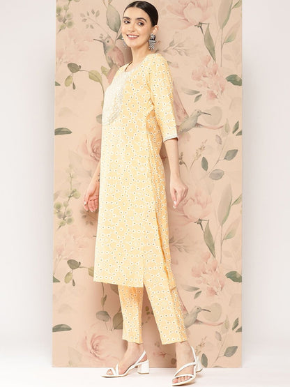Women Ethnic Motifs Printed Regular Thread Work Kurta with Trousers & With Dupatta