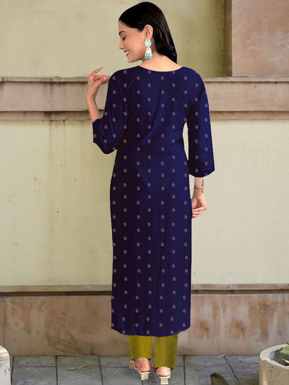Dhiyona KL Ethnic Motifs Printed V-Neck Straight Kurta With Trousers And Dupatta