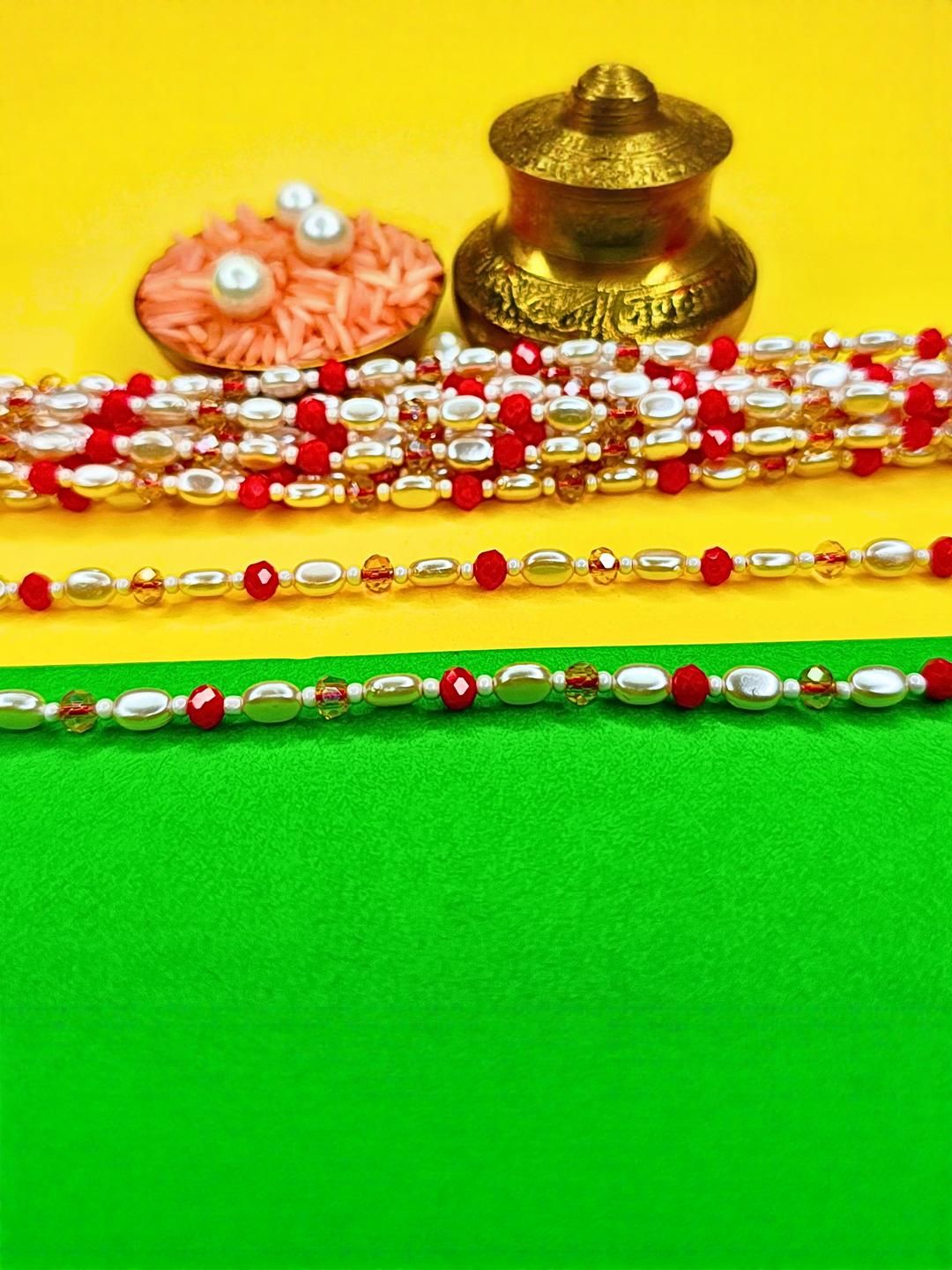 Dhiyona Set Of 12 Beaded Cotton Thread with AD Stones & Meenakari Designer Rakhi for Brother