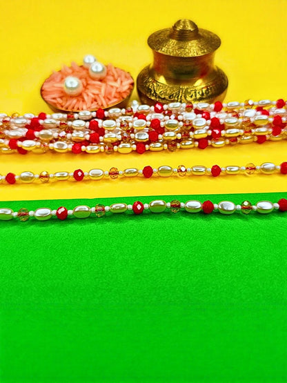 Dhiyona Set Of 12 Beaded Cotton Thread with AD Stones & Meenakari Designer Rakhi for Brother