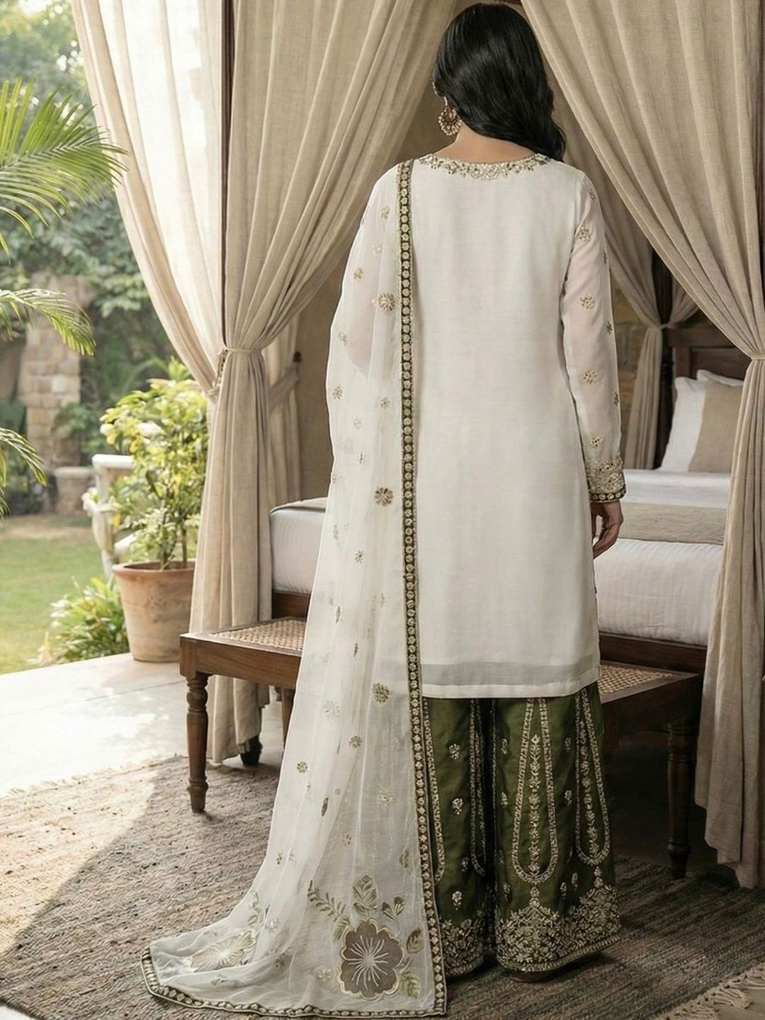 Dhiyona KL Women Ethnic Motifs Embroidered Regular Thread Work Kurta with Sharara & With Dupatta