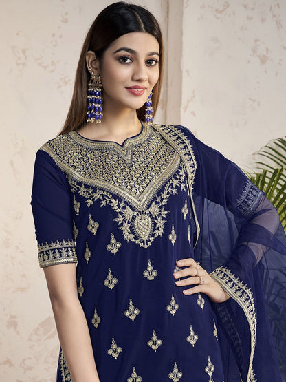 Dhiyona IN Women Ethnic Motifs Embroidered Regular Sequinned Kurta with Sharara & With Dupatta