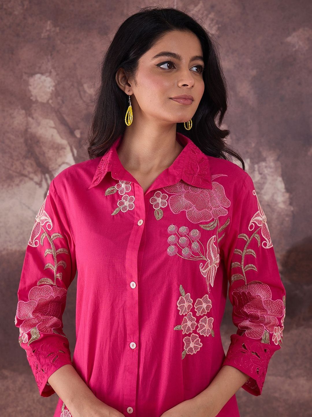 Dhiyona IE Printed Shirt Collar Pure Cotton Top With Trousers