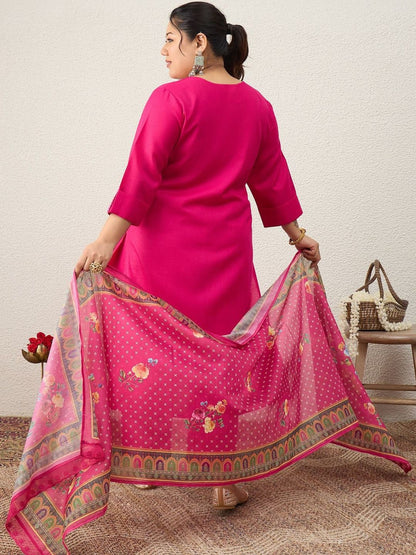 Dhiyona Women's Ethnic Motifs Regular Thread Work Kurta with Palazzos & With Dupatta