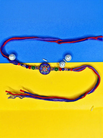 Dhiyona Set Of 6 Beaded Cotton Thread with AD Stones & Meenakari Designer Rakhi for Brother