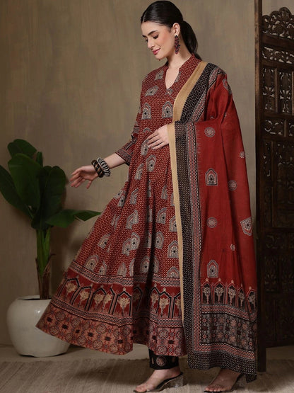 Women Ethnic Motifs Printed Regular Pure Cotton Kurta with Trousers & With Dupatta