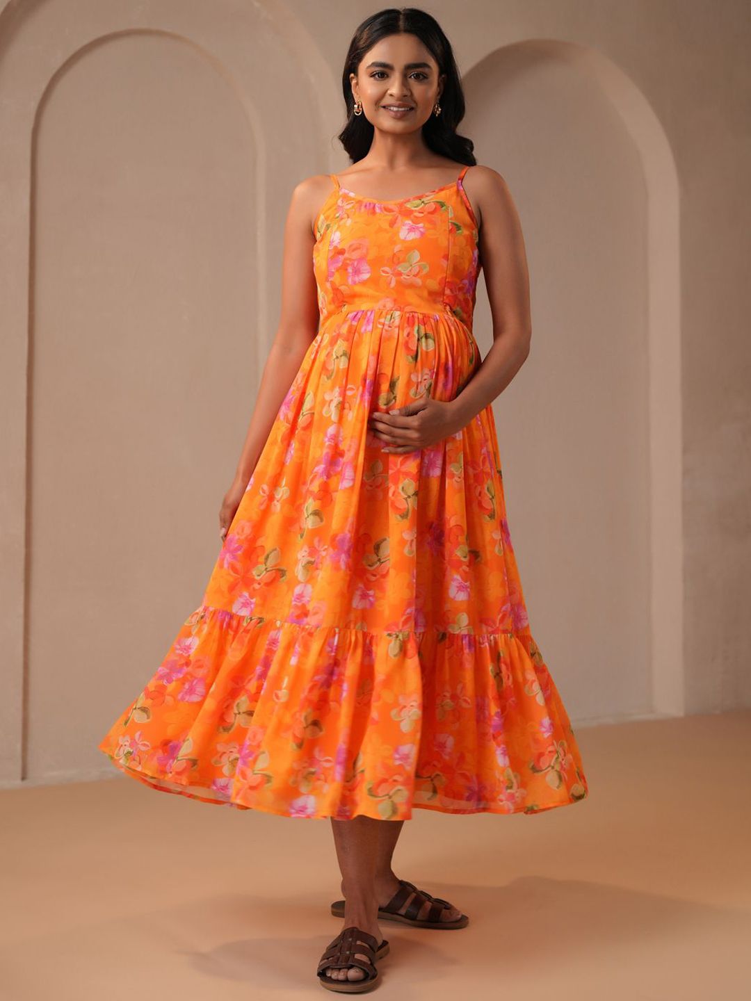 Dhiyona AY Women's Floral Printed Fit & Flared Maternity Ethnic Dresses