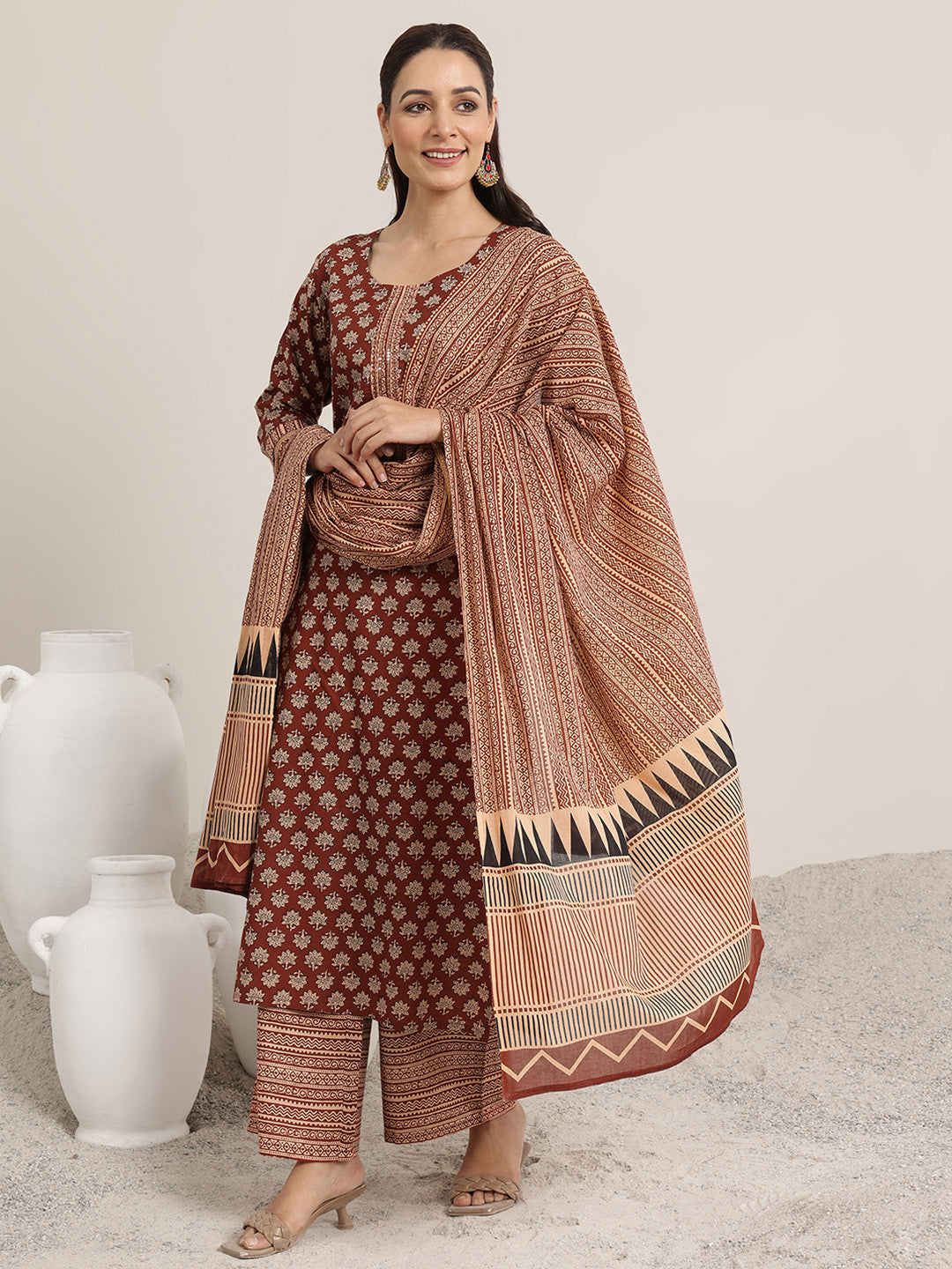 Women Floral Printed Regular Sequinned Kurta with Palazzos & With Dupatta