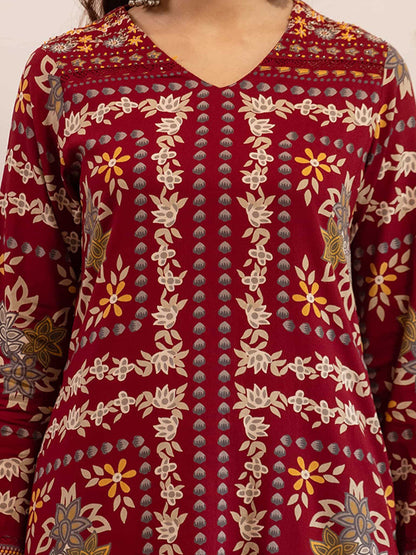 Floral Printed V-Neck Straight Kurta & Trousers