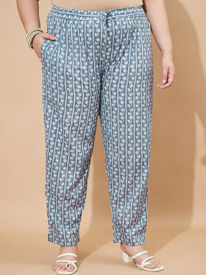 Dhiyona KL Floral Printed Notch-Neck Pure Cotton Kurta With Trousers And Dupatta