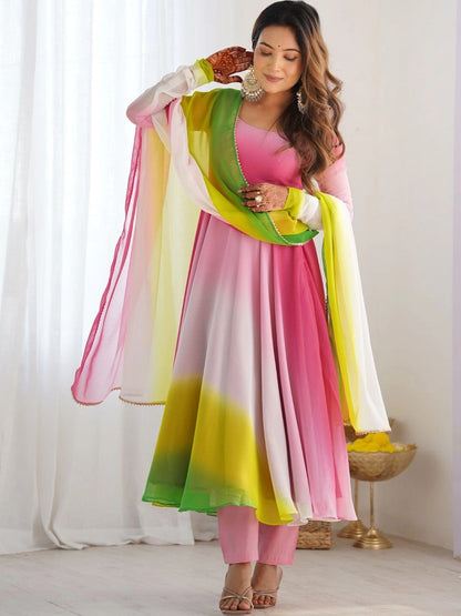 Women Ombre Dyed Regular Kurta with Trousers & With Dupatta
