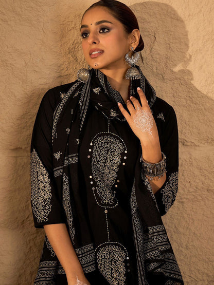 Women Printed Pure Cotton Kurta with Trousers & Dupatta