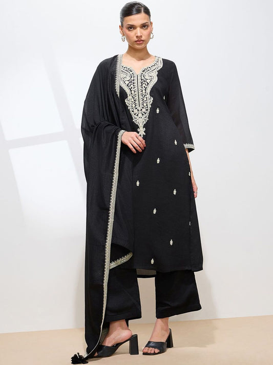 Dhiyona KL Women Ethnic Motifs Embroidered Regular Thread Work Kurta with Palazzos & With Dupatta