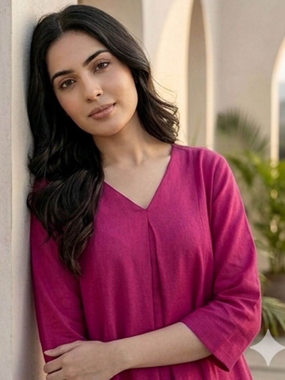 Pink Women Regular Kurta with Trousers