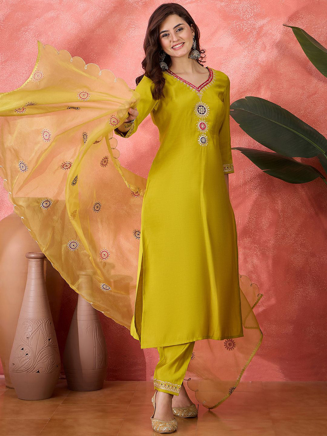 Women Ethnic Motifs Embroidered Kurta with Trousers & Dupatta
