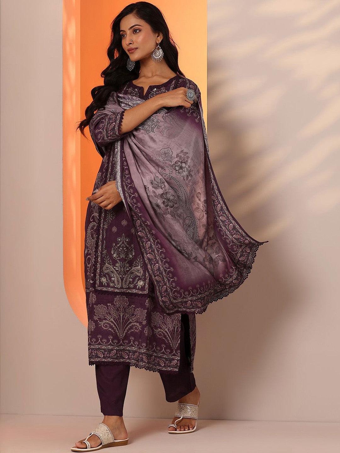 Women Floral Printed Regular Sequinned Kurta with Trousers & With Dupatta