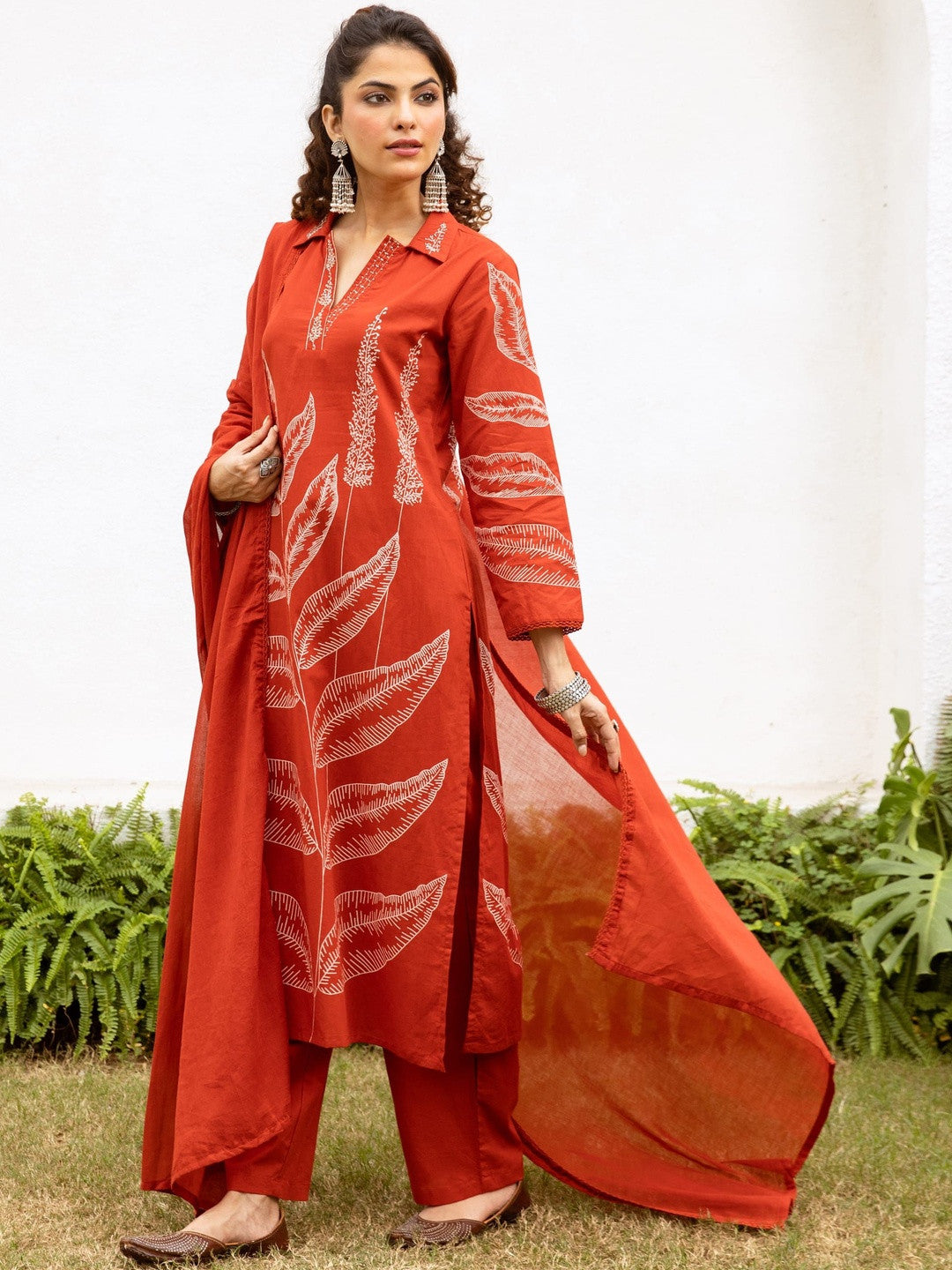 Printed Pure Cotton Straight Kurta & Trousers With Dupatta