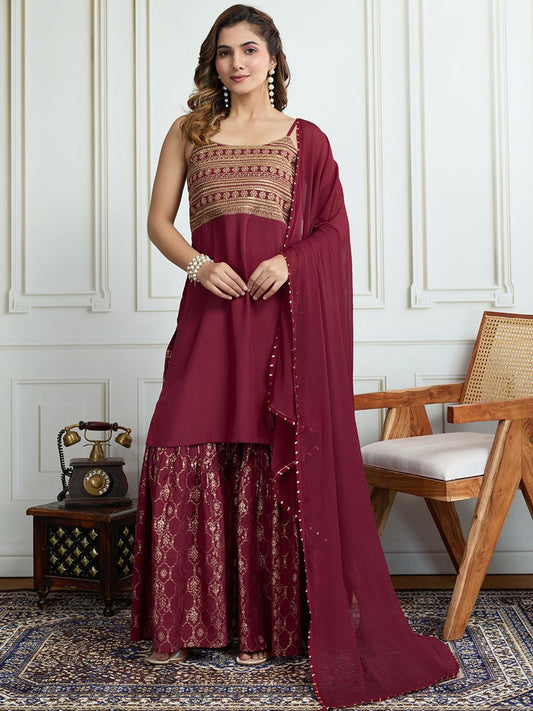 Dhiyona HOP Women Floral Embroidered Kurta with Sharara & Dupatta